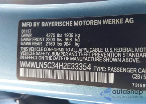 2017 Mini Clubman Cooper из США, поврежденный, VIN WMWLN5C34H2E33354